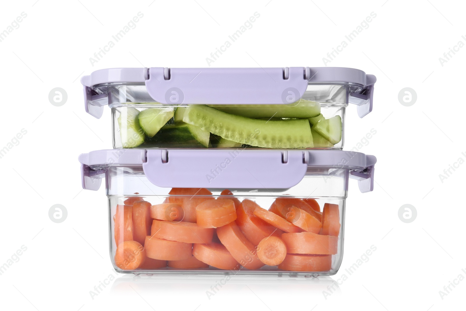 Photo of Boxes with fresh raw vegetables on white background