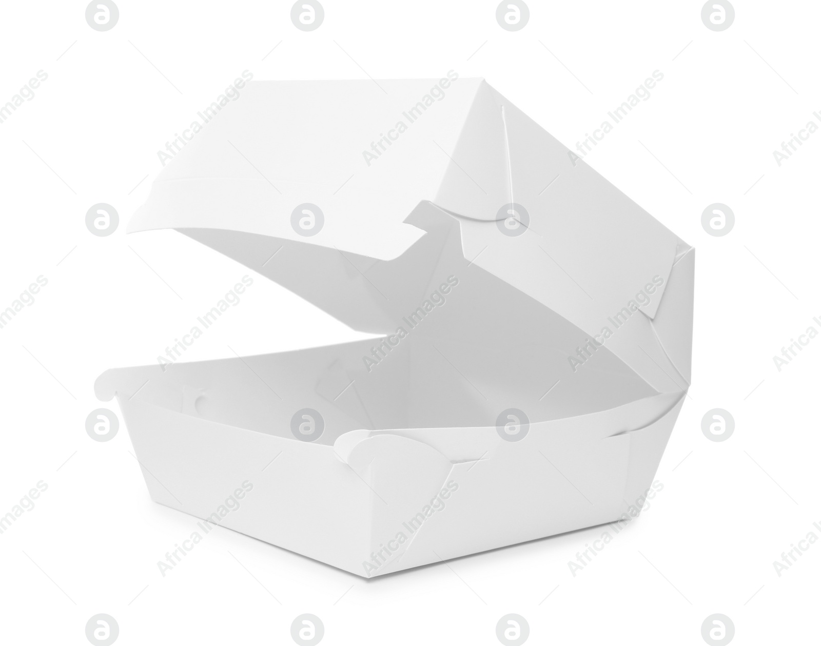 Photo of Empty paper box on white background. Container for food