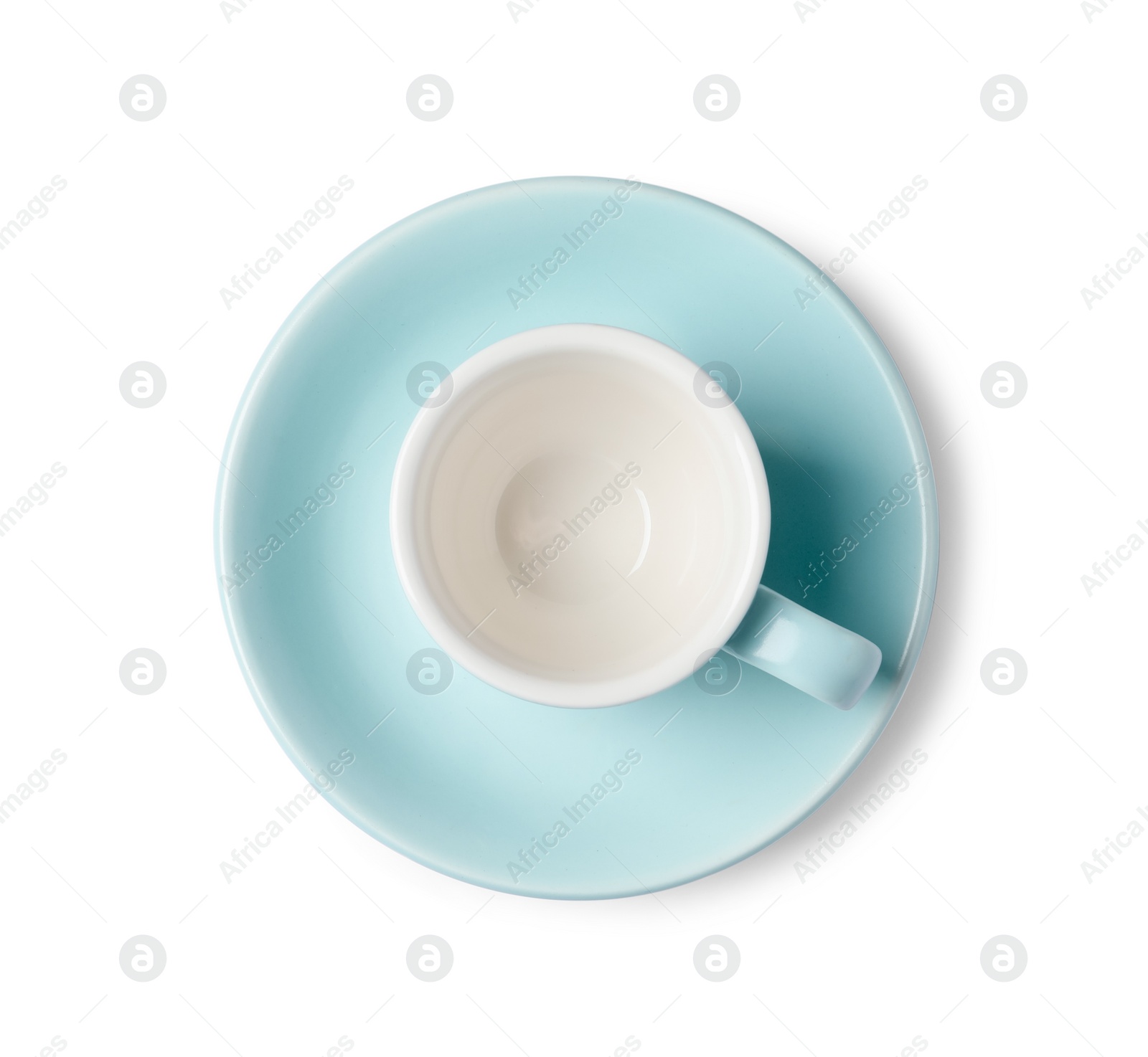 Photo of Empty coffee cup isolated on white, top view