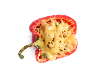 Tasty stuffed bell pepper isolated on white, top view
