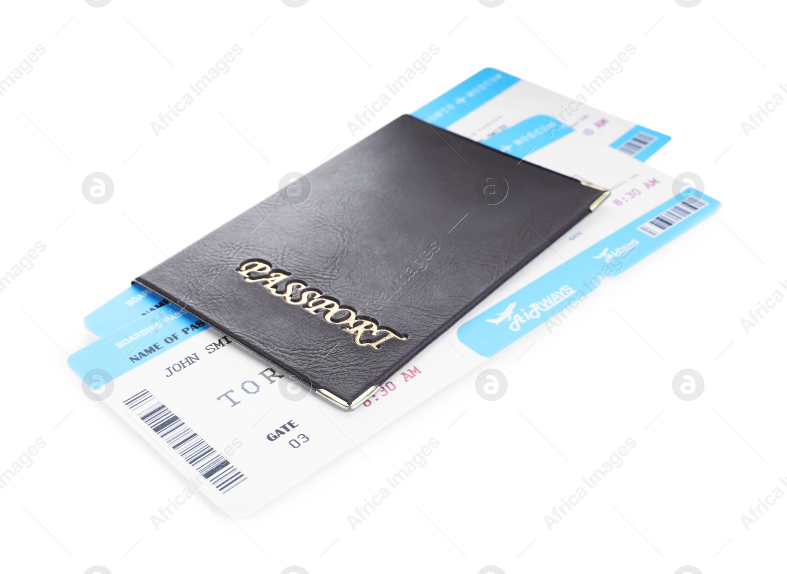 Photo of Passport and tickets isolated on white. Travel agency concept