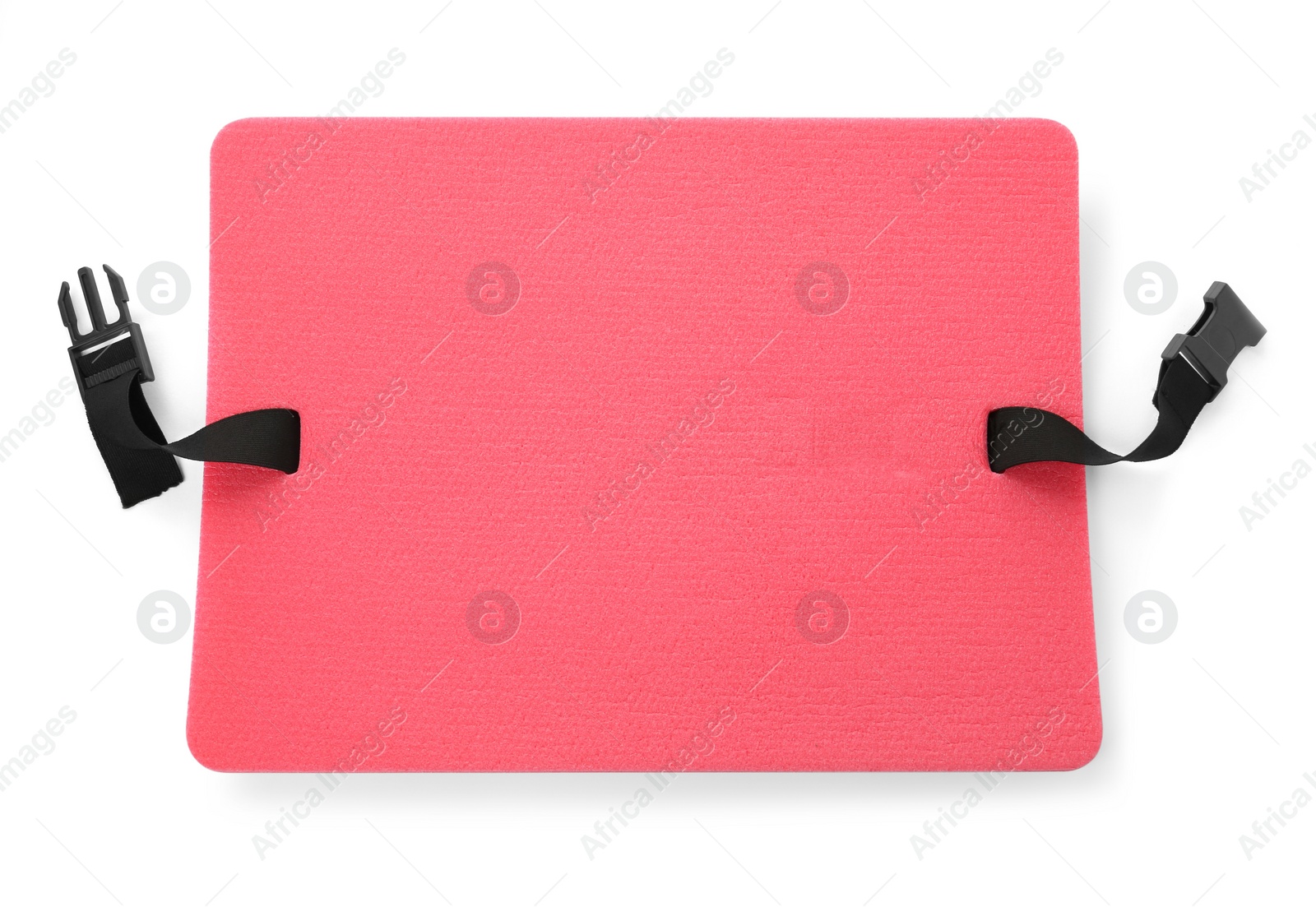 Photo of Pink foam seat mat for tourist isolated on white, top view