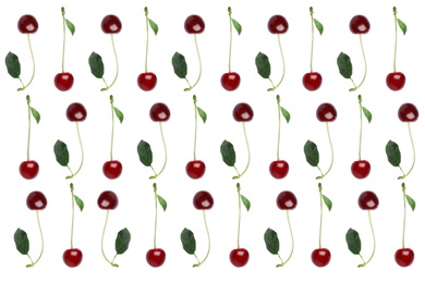 Image of Pattern of red cherries on white background