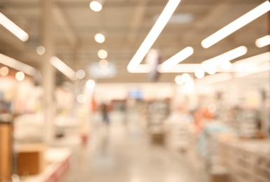 Blurred view of modern shopping mall interior