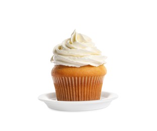 Delicious cupcake decorated with cream isolated on white