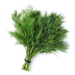 Bunch of fresh dill isolated on white, top view