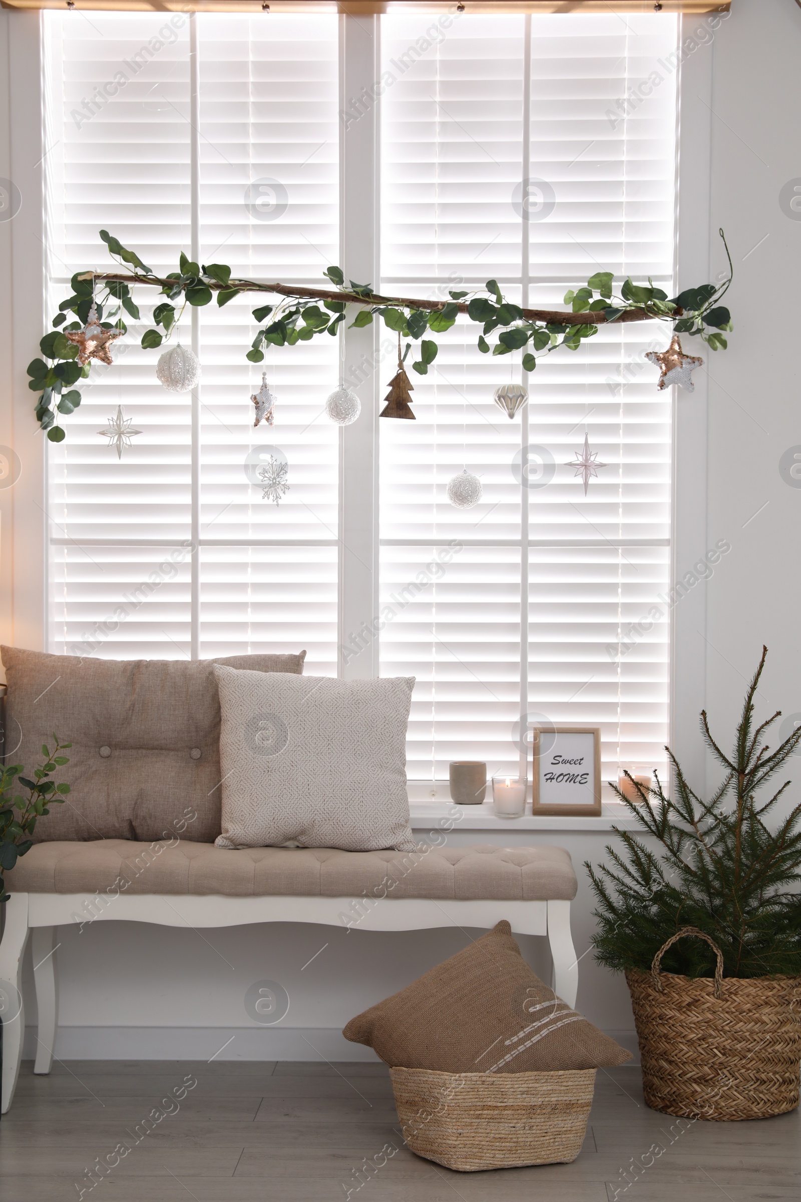 Photo of Beautiful room interior decorated for Christmas with potted fir