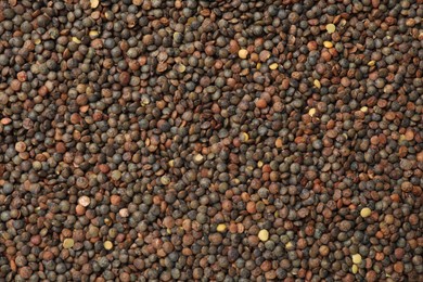 Photo of Heap of raw lentils as background, top view