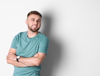 Photo of Portrait of handsome happy man on white background