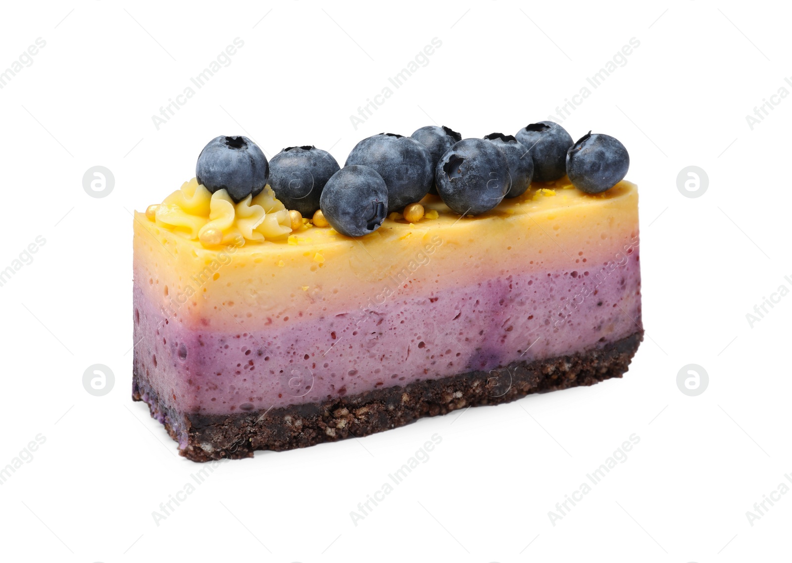 Photo of Delicious cheesecake with blueberry isolated on white