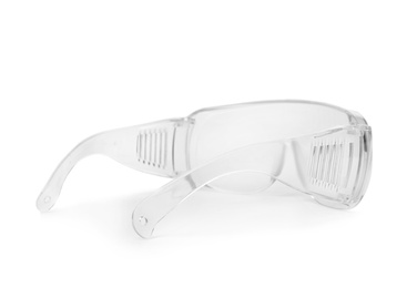 Protective goggles on white background. Construction tool