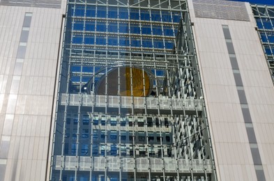 Exterior of beautiful modern building with windows