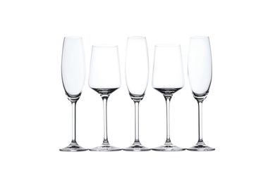 Set of different glasses isolated on white