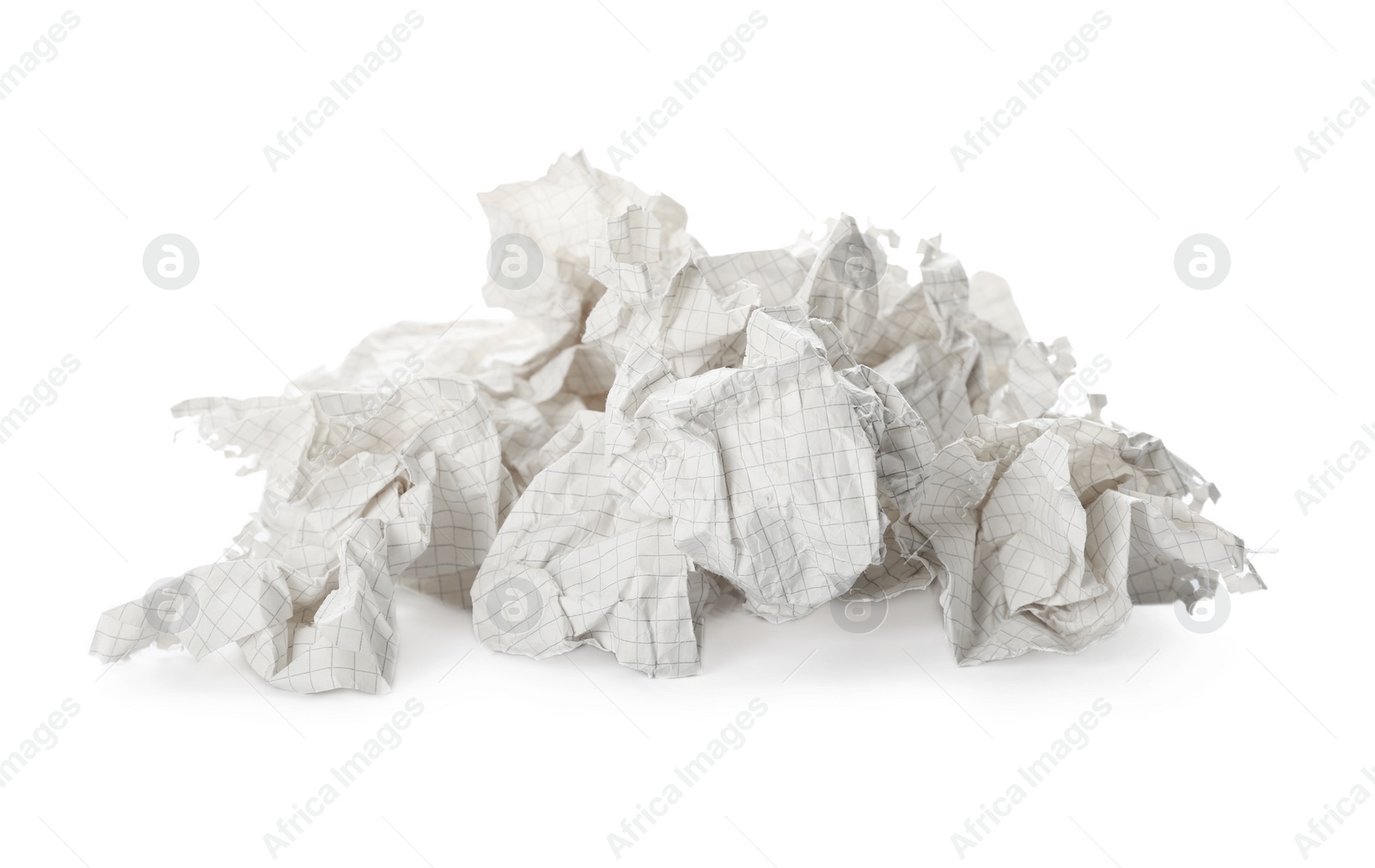 Photo of Crumpled sheets of notebook paper on white background