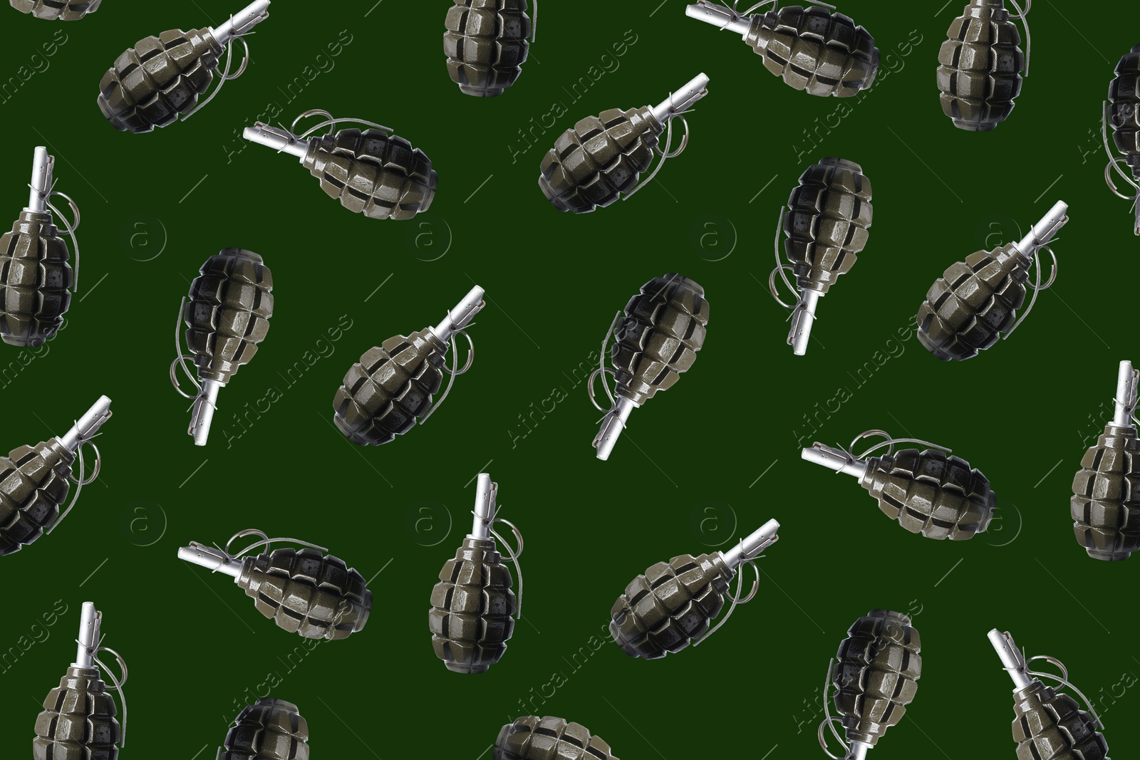 Image of Set with hand grenades on green background