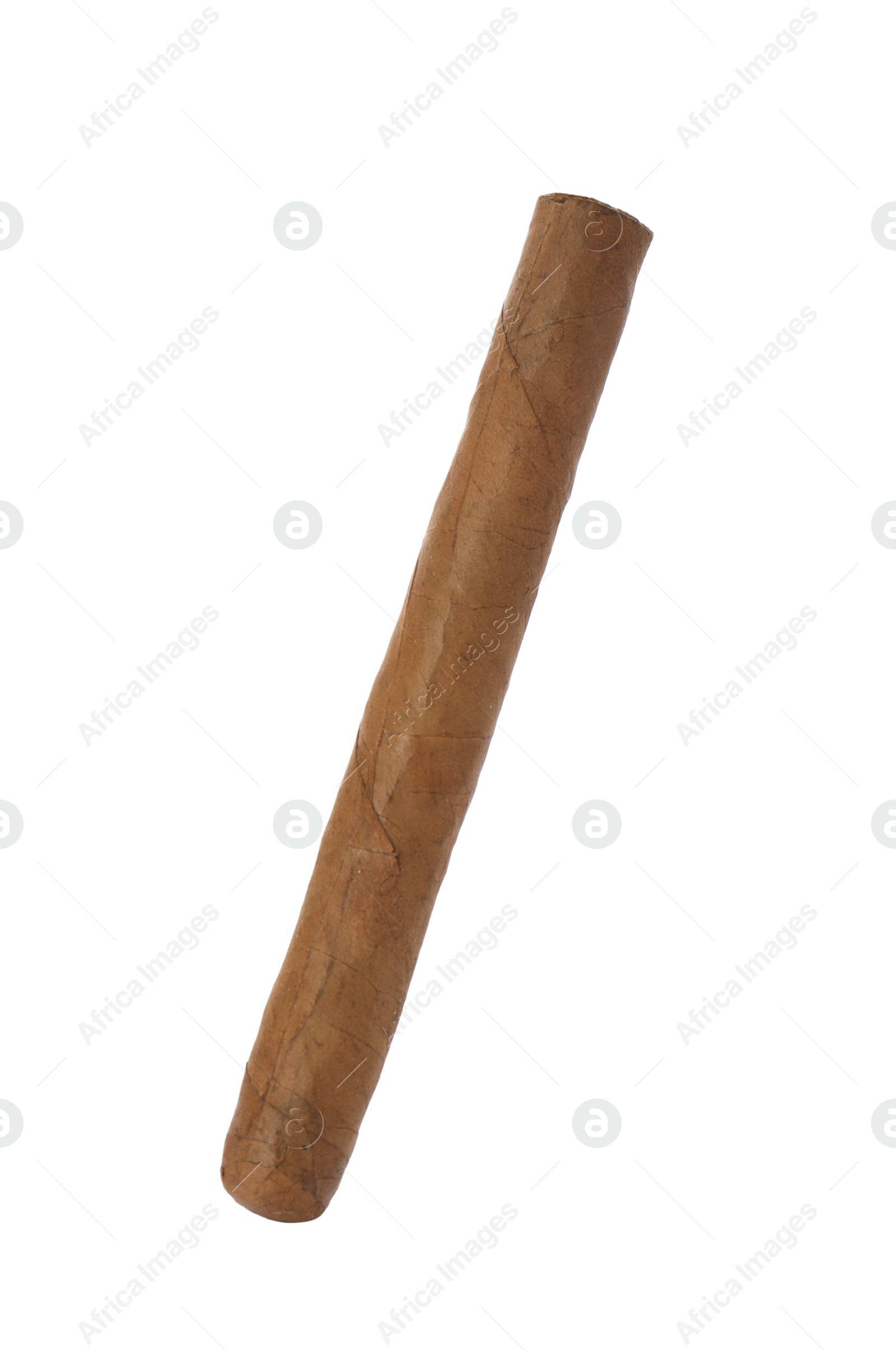 Photo of Cigar wrapped in tobacco leaf isolated on white