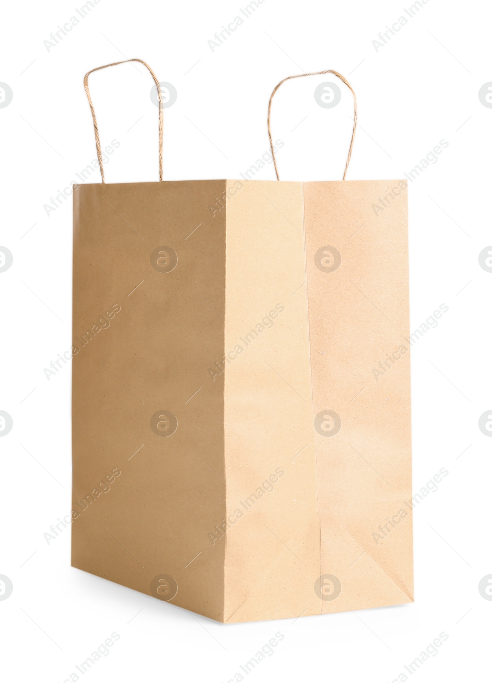 Photo of One kraft paper bag isolated on white. Mockup for design