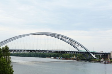 Photo of Beautiful view of modern bridge over river