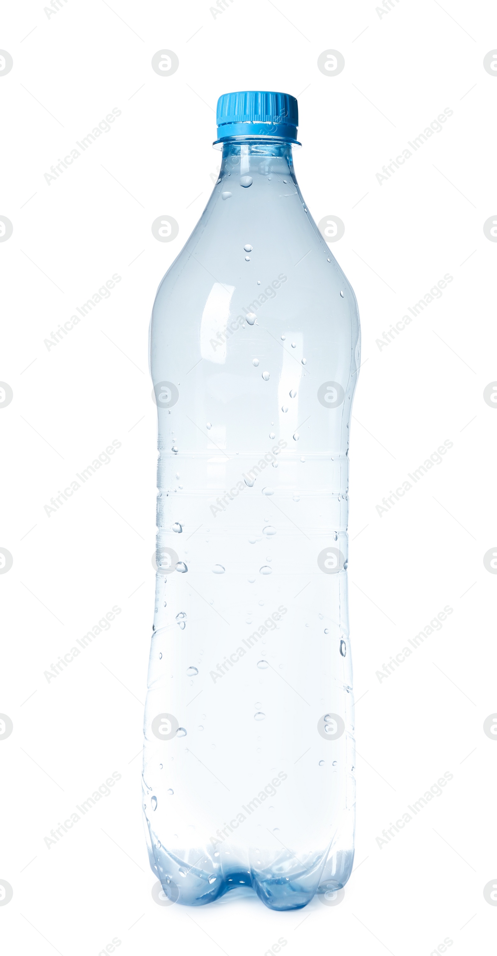 Photo of Empty plastic bottle on white background. Recycling problem