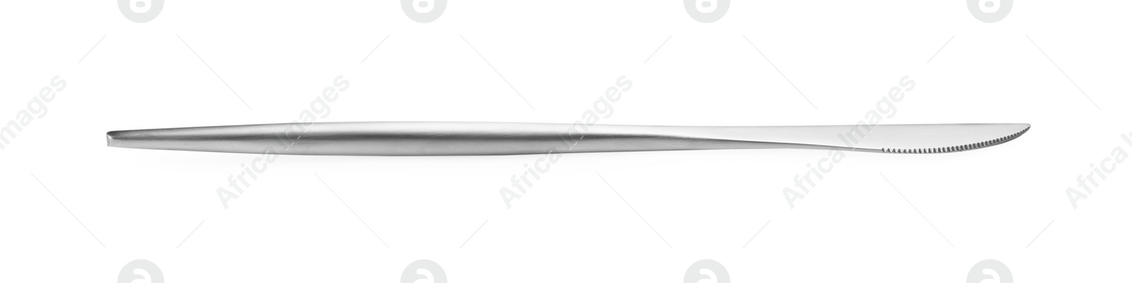 Photo of One shiny silver knife isolated on white