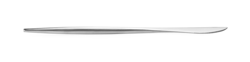 Photo of One shiny silver knife isolated on white