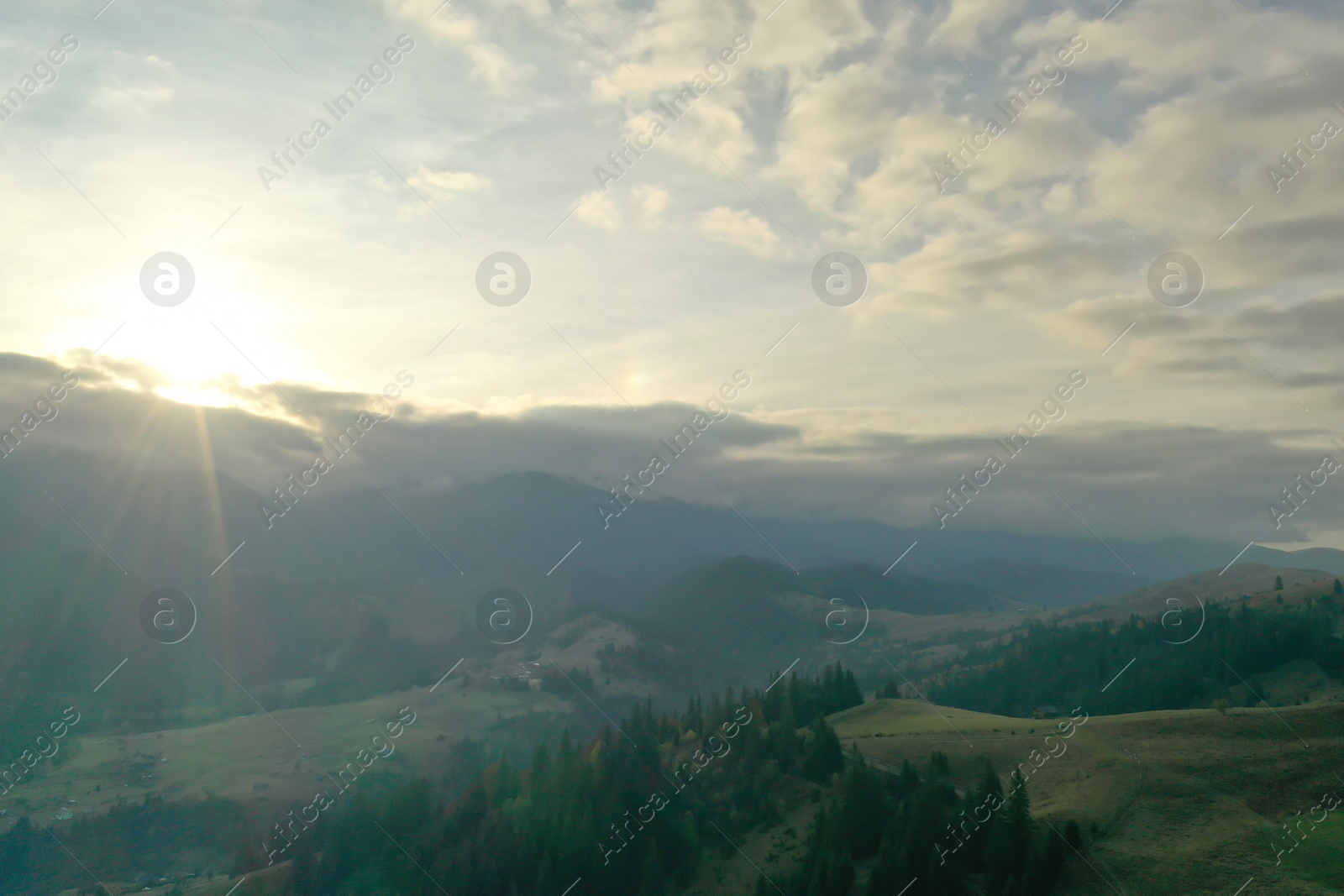 Photo of Aerial view of beautiful mountain landscape at sunrise