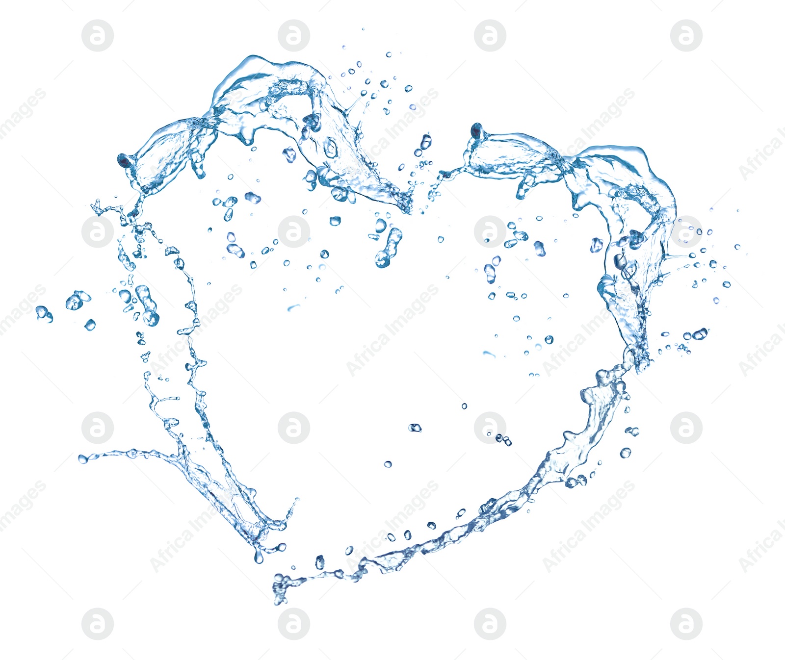 Image of Heart shaped frame made of water splashes on white background, space for text