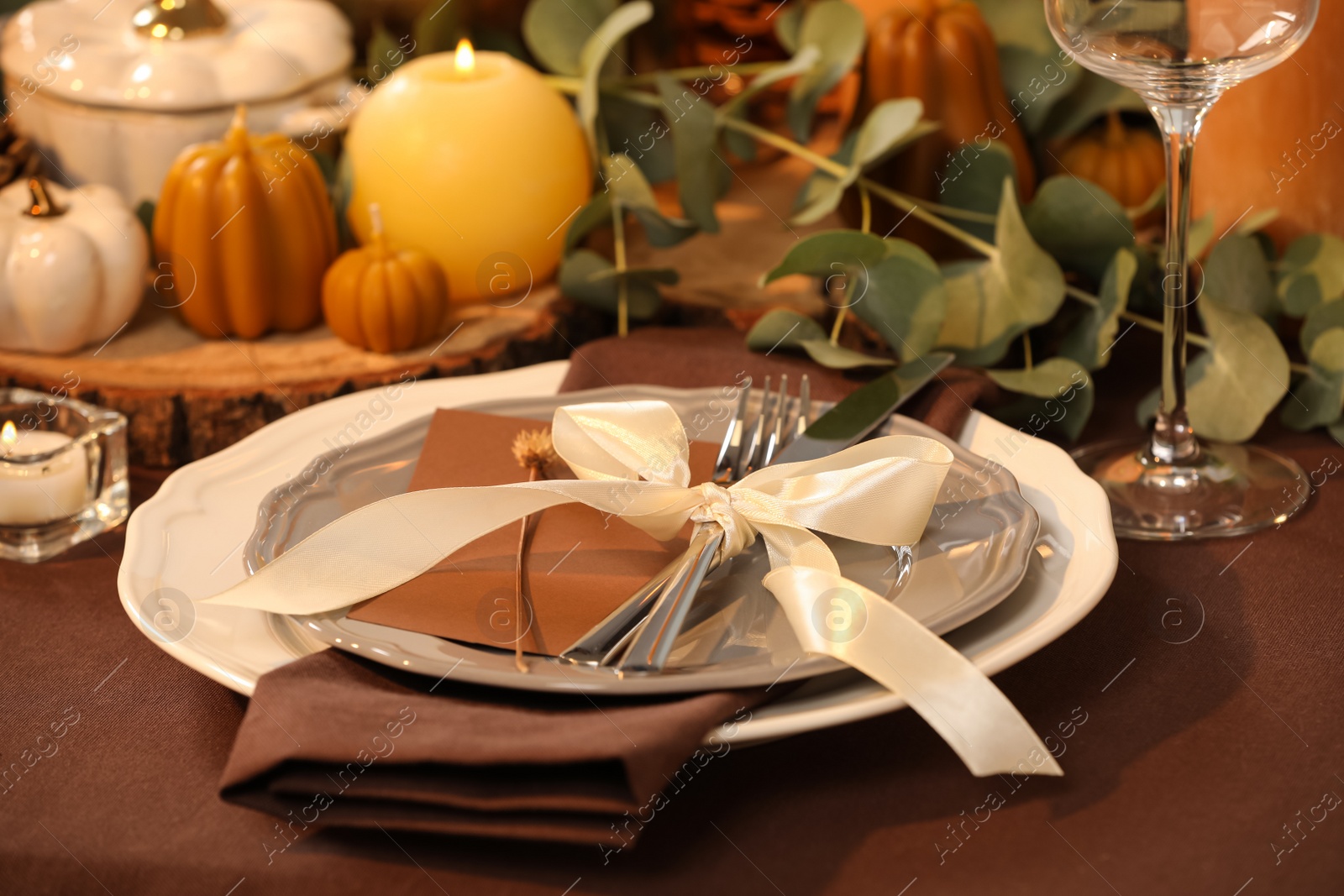 Photo of Beautiful autumn place setting and decor on table