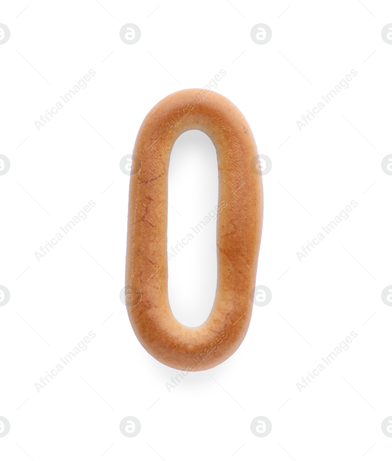 Photo of Tasty dry bagel (sushki) on white background, top view