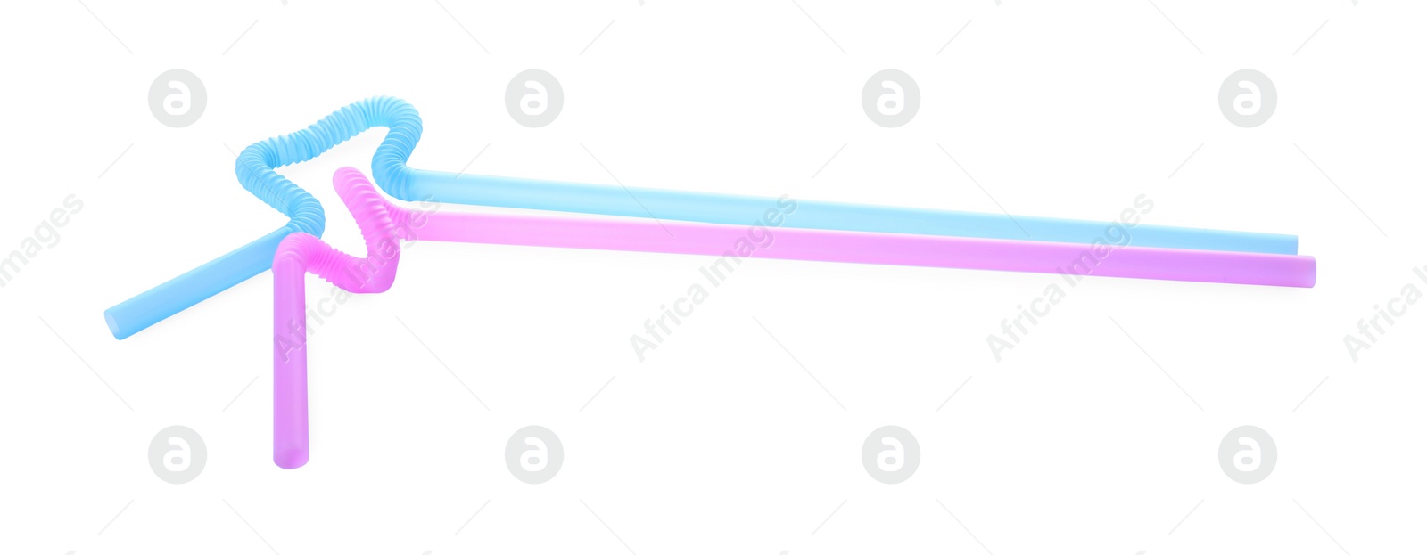 Photo of Color plastic cocktail straws on white background