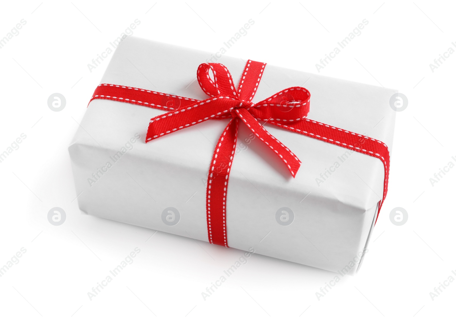 Photo of Beautifully wrapped gift box on white background