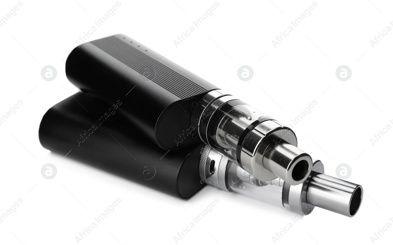 Photo of Two electronic smoking devices on white background