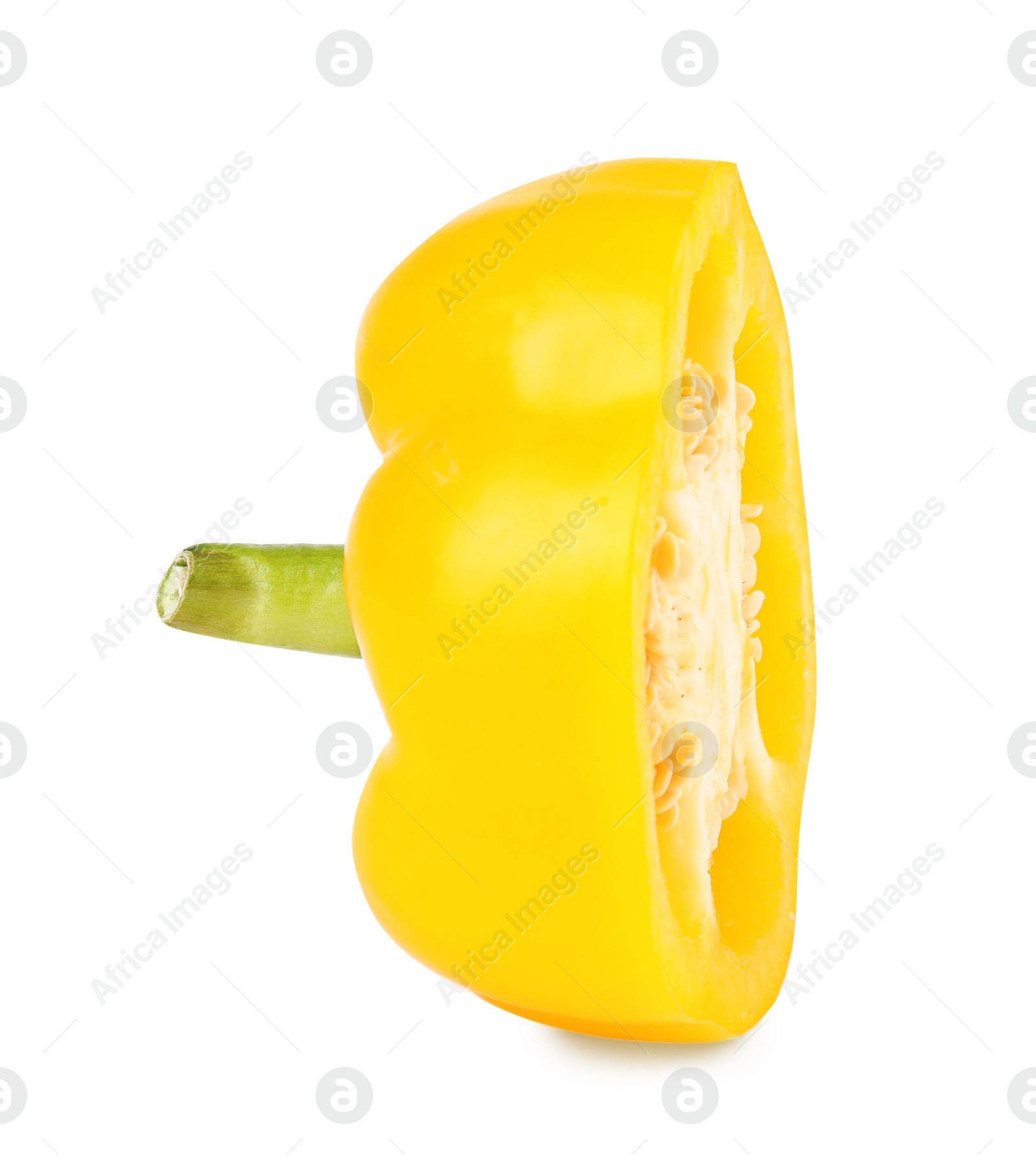 Photo of Cut yellow bell pepper isolated on white