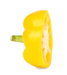 Photo of Cut yellow bell pepper isolated on white