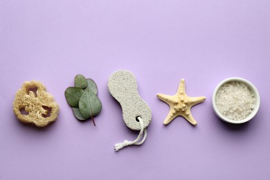 Photo of Flat lay composition with pumice stone on violet background