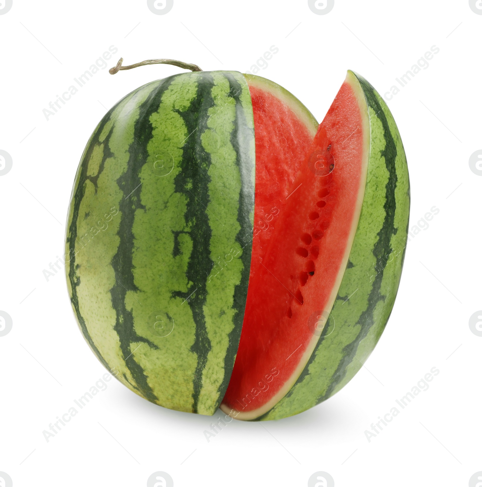 Photo of Tasty ripe cut watermelon on white background