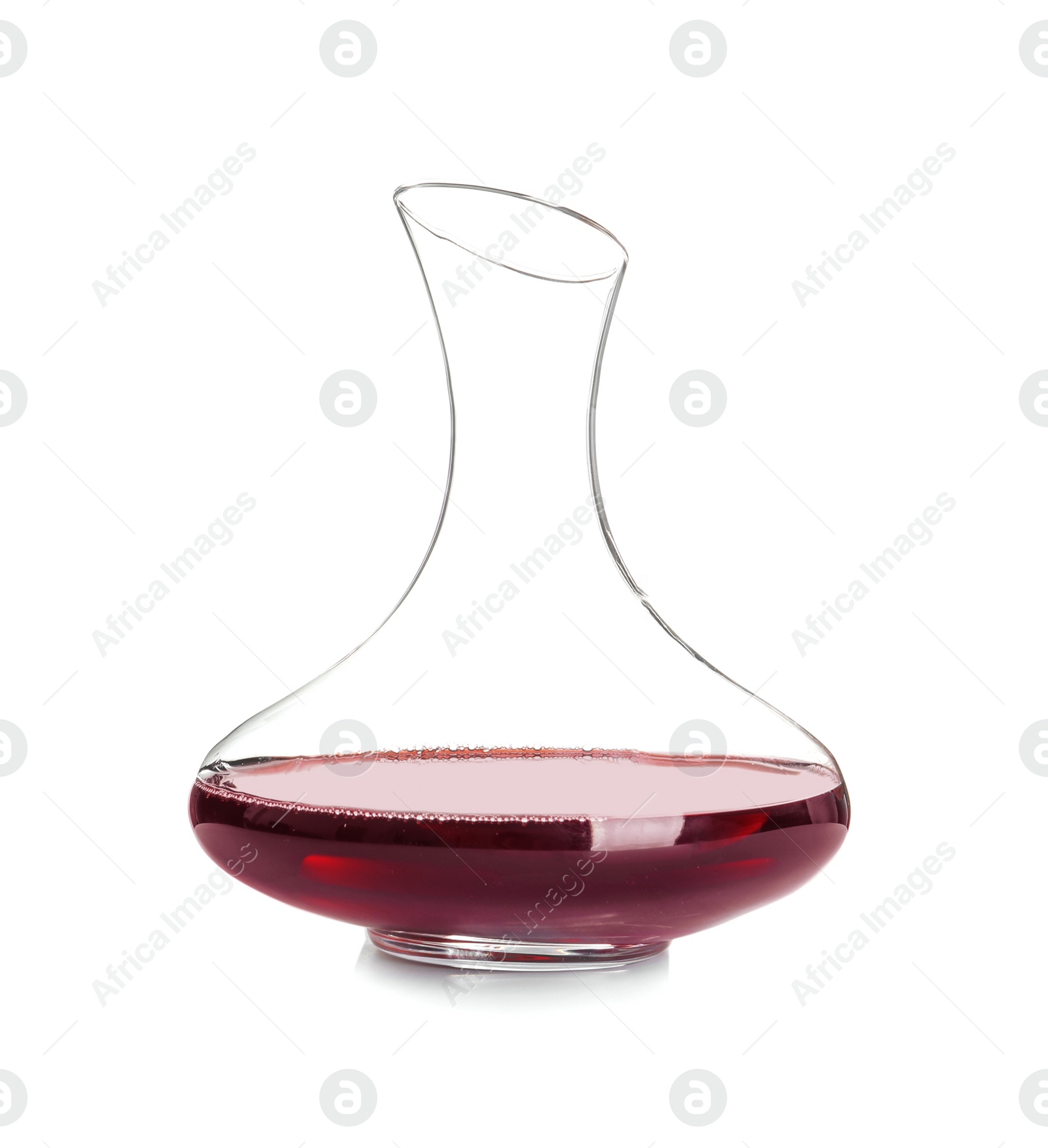 Photo of Elegant decanter with red wine on white background