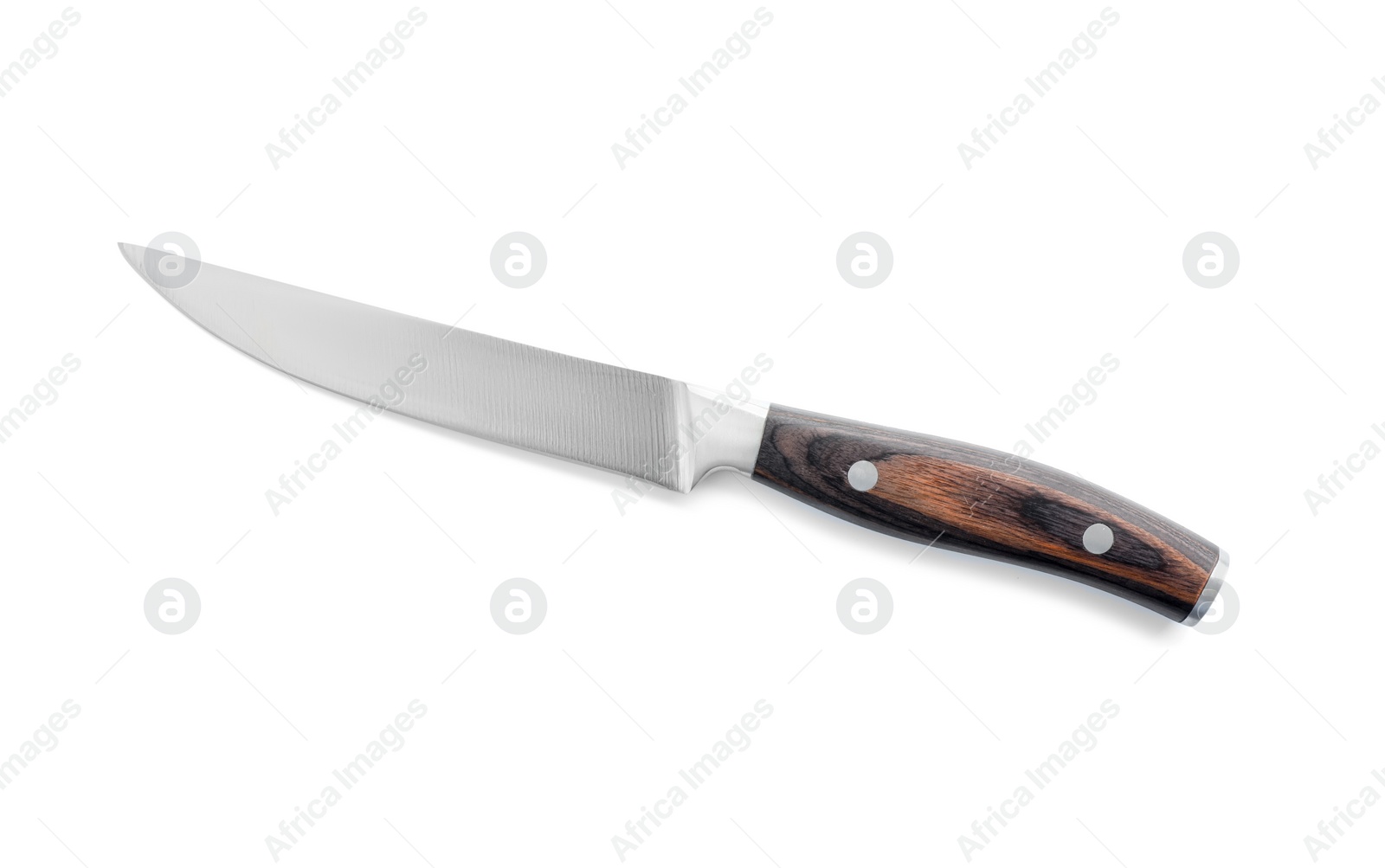 Photo of One sharp knife isolated on white, top view