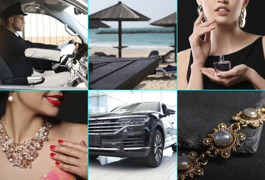 Collage with beautiful pictures of luxury life