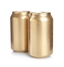 Photo of Aluminium cans of beverage on white background