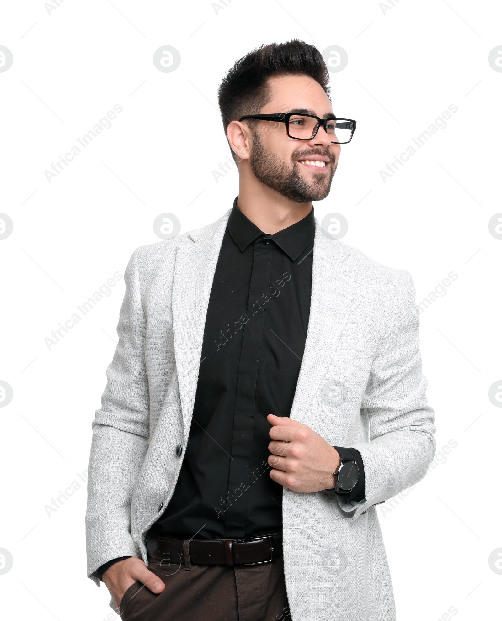 Photo of Portrait of young businessman on white background