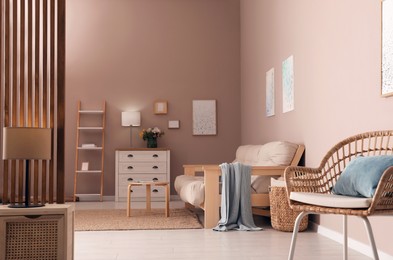 Photo of Spacious apartment with modern furniture. Interior design