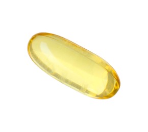 Photo of One vitamin capsule isolated on white. Health supplement