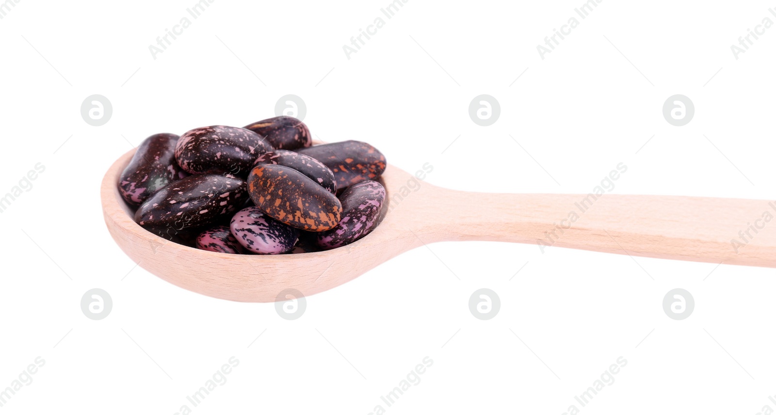 Photo of Wooden spoon with dry kidney beans isolated on white