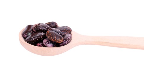 Photo of Wooden spoon with dry kidney beans isolated on white