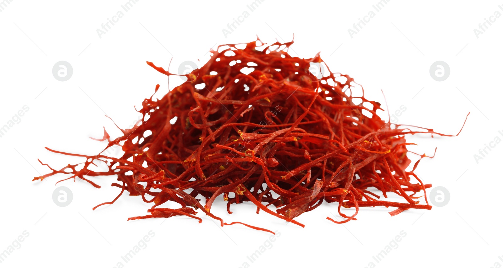 Photo of Pile of dried red saffron isolated on white