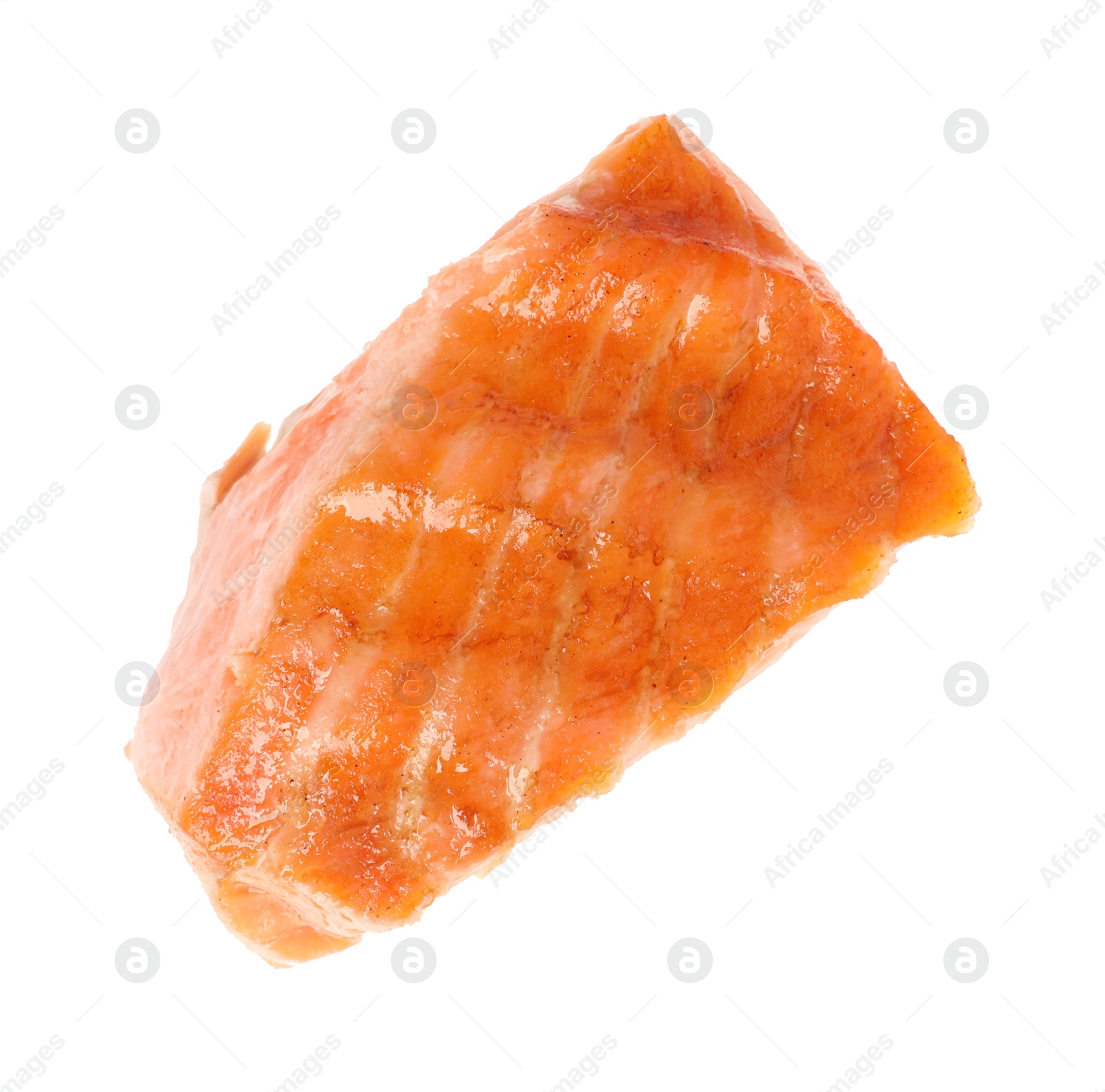 Photo of Piece of tasty grilled salmon isolated on white