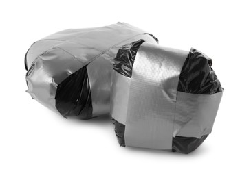 Photo of Packages with narcotics isolated on white. Drug addiction