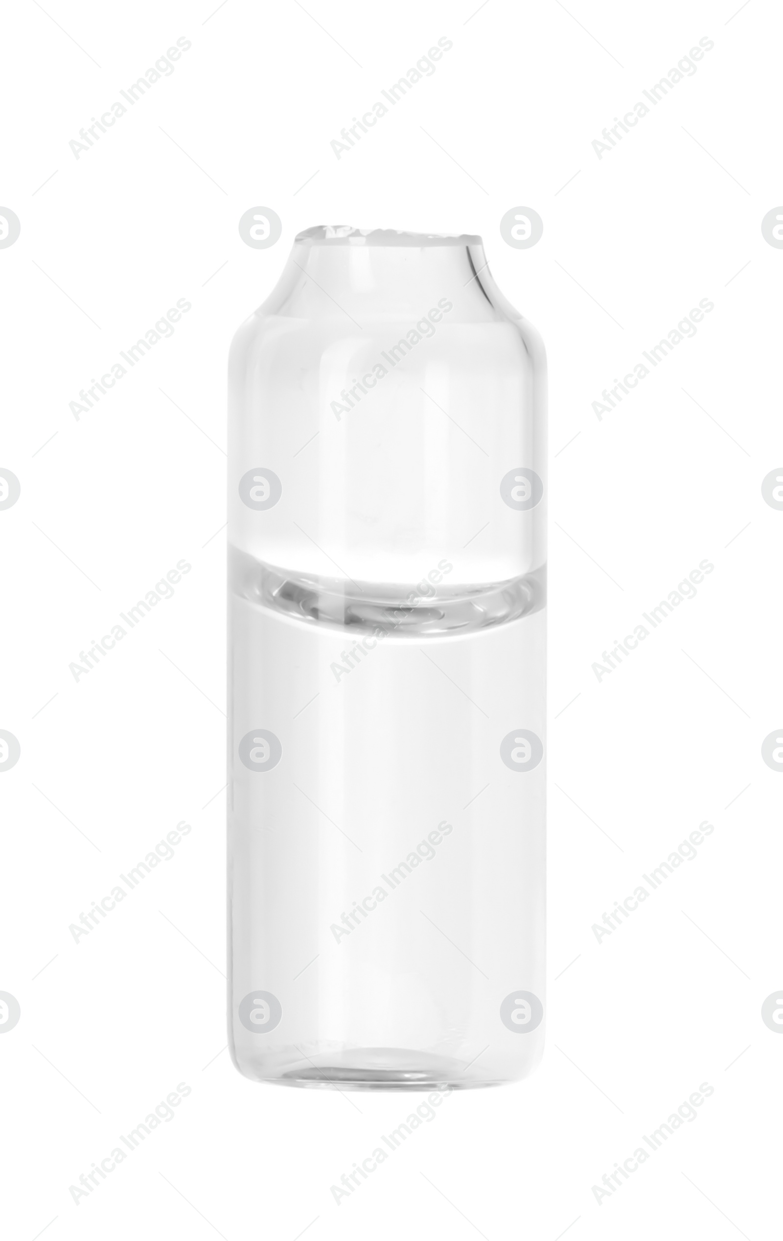 Photo of Open glass ampoule with liquid isolated on white