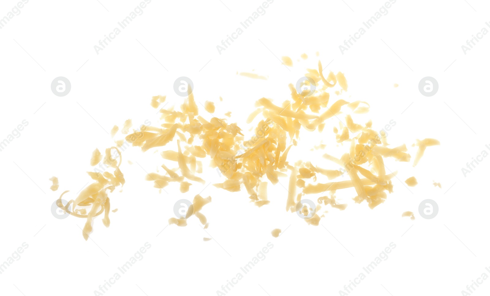 Photo of Tasty grated cheese isolated on white. Dairy product